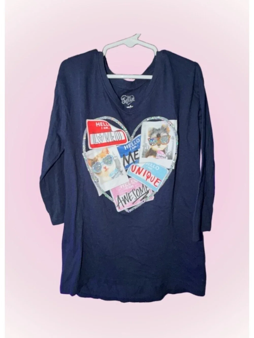 Girls Size 8 Navy Blue Justice Top / Shirt with Glitter